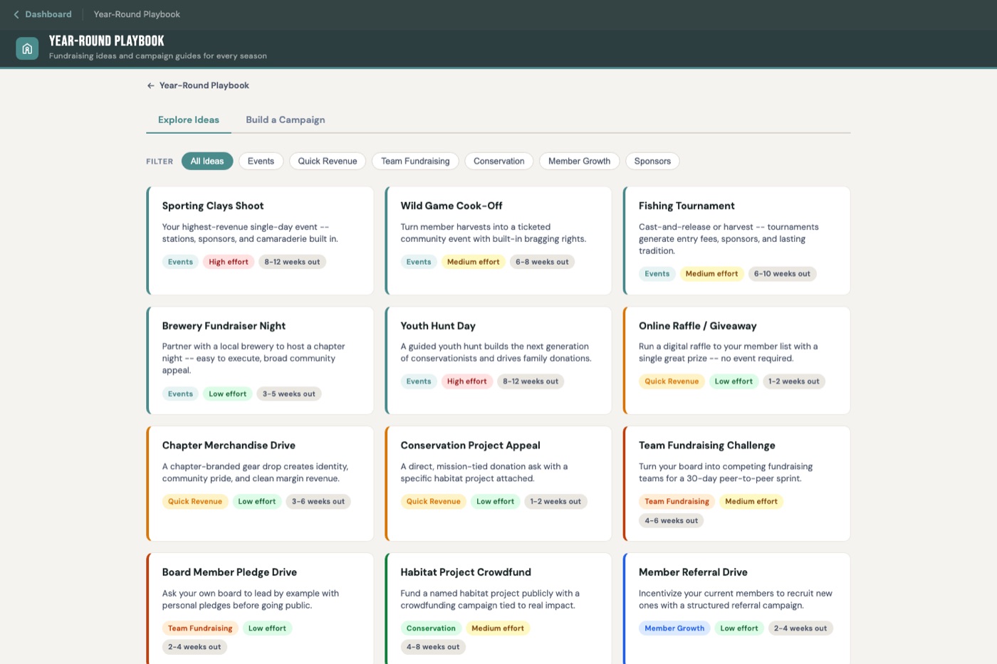Year-Round Playbook library of chapter fundraising and engagement ideas